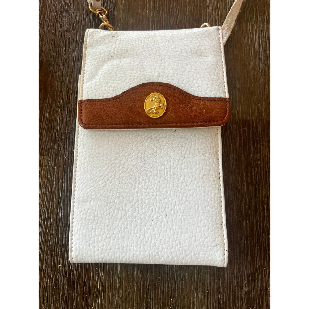 Vintage Disney Mickey Mouse White Pebbled Crossbody Travel Wallet Phone Bag